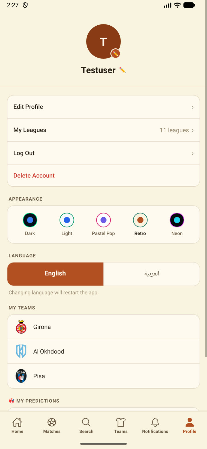 Profile with themes and language
